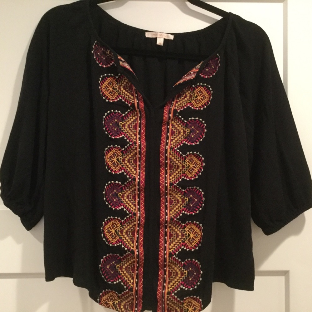 Skies Are Blue Embroidered Top Boho Style Top